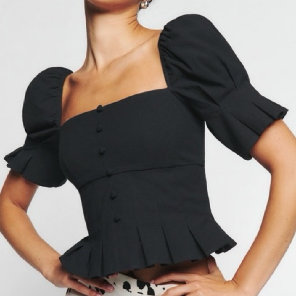 REFORMATION, Black Puff Sleeve Crop Talina Top